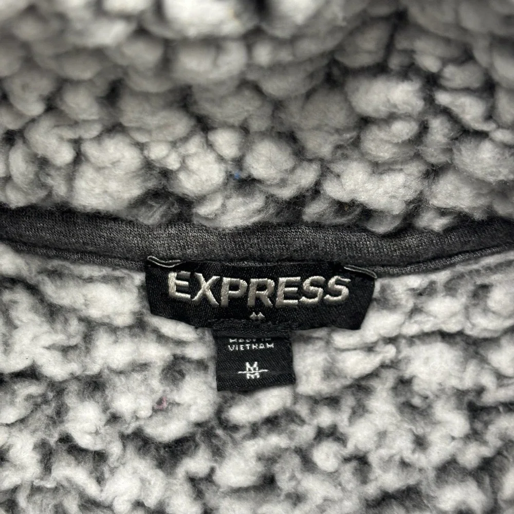 Express Mens Faux Fur Sherpa Quarter Zip Pullover Fleece Grey White M RN55285